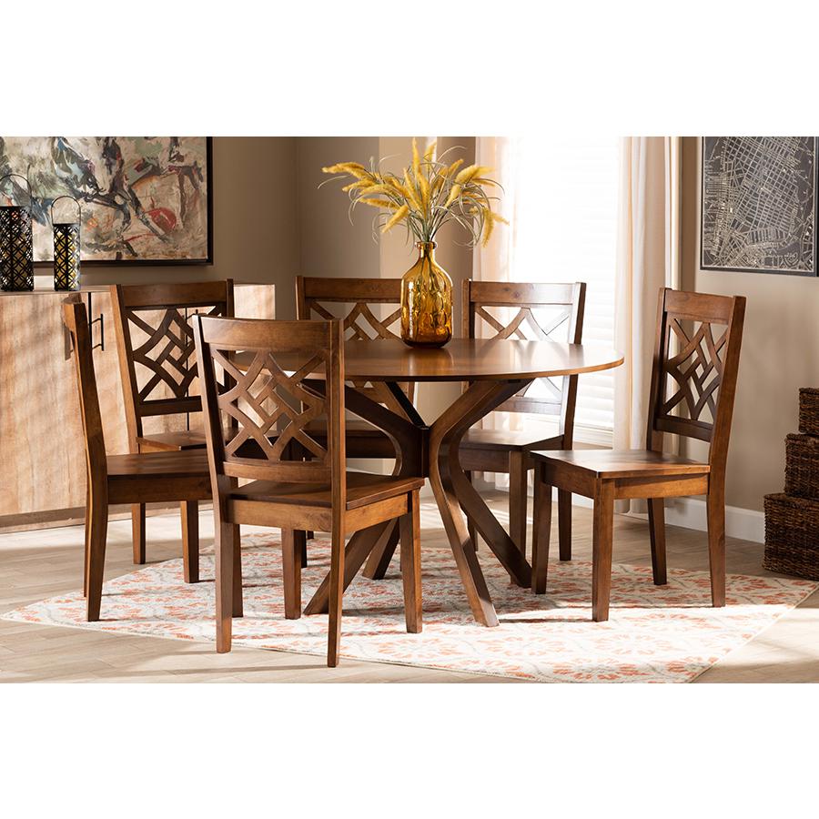 Miela Modern and Contemporary Walnut Brown Finished Wood 7-Piece Dining Set. Picture 7