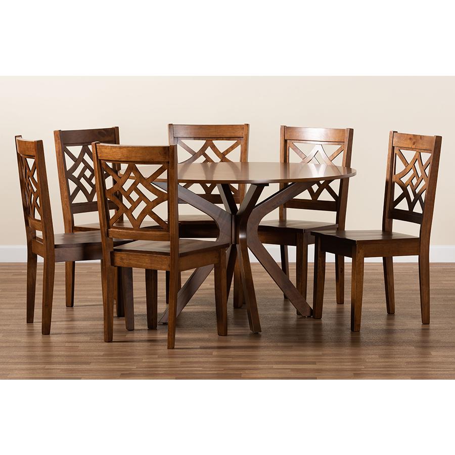 Miela Modern and Contemporary Walnut Brown Finished Wood 7-Piece Dining Set. Picture 8
