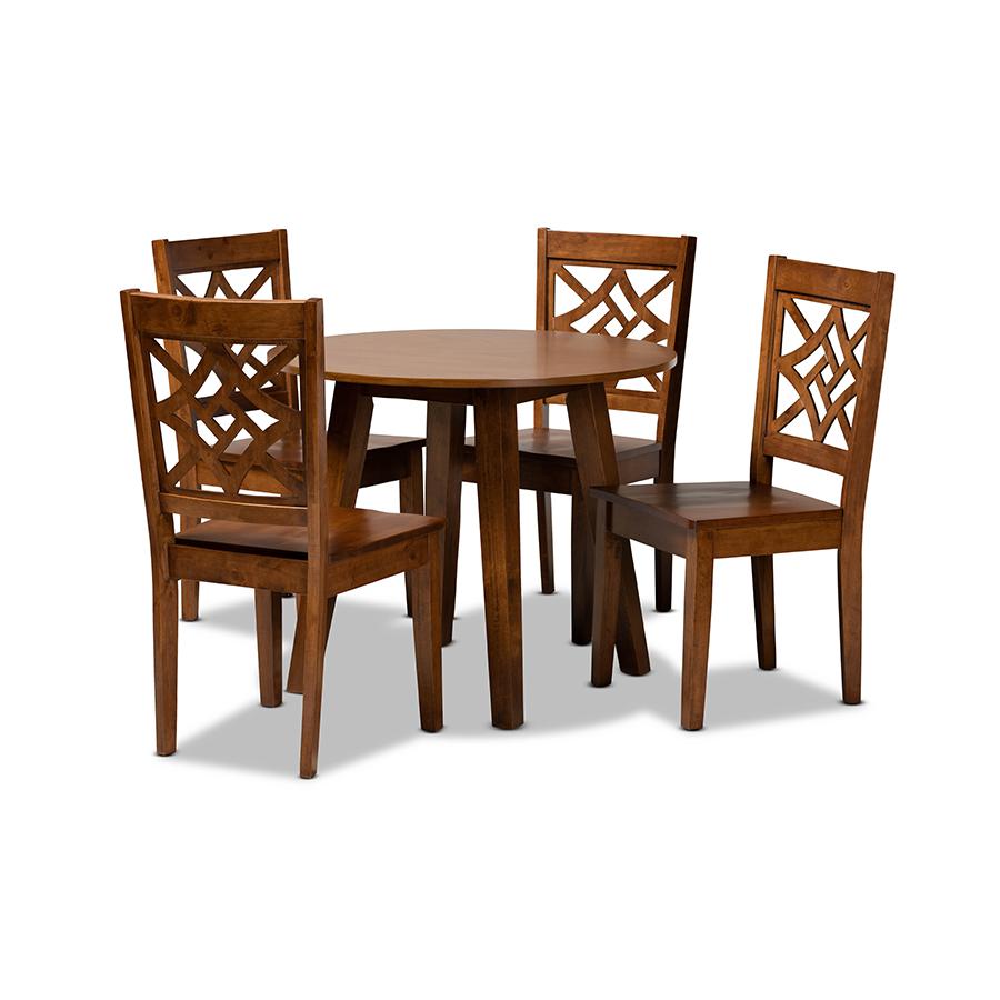 Rava Modern and Contemporary Walnut Brown Finished Wood 5-Piece Dining Set. Picture 1