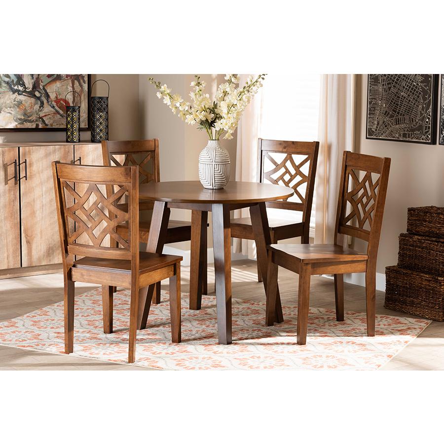 Rava Modern and Contemporary Walnut Brown Finished Wood 5-Piece Dining Set. Picture 7