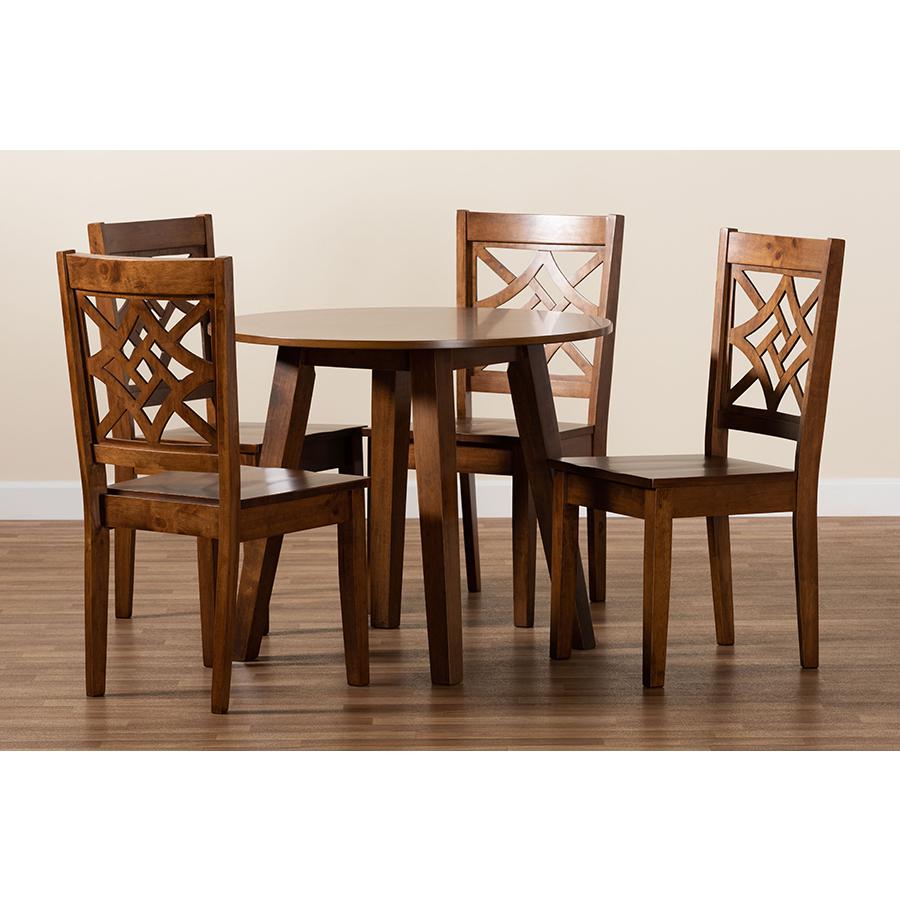 Rava Modern and Contemporary Walnut Brown Finished Wood 5-Piece Dining Set. Picture 8