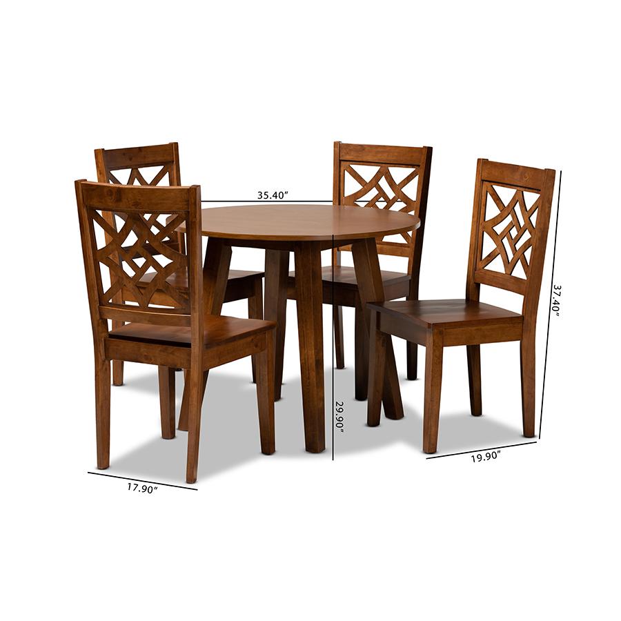 Rava Modern and Contemporary Walnut Brown Finished Wood 5-Piece Dining Set. Picture 9
