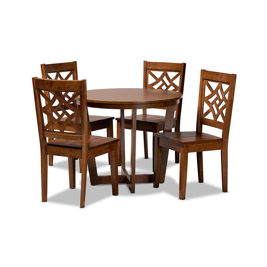 Brava Modern and Contemporary Walnut Brown Finished Wood 5-Piece Dining Set. Picture 1
