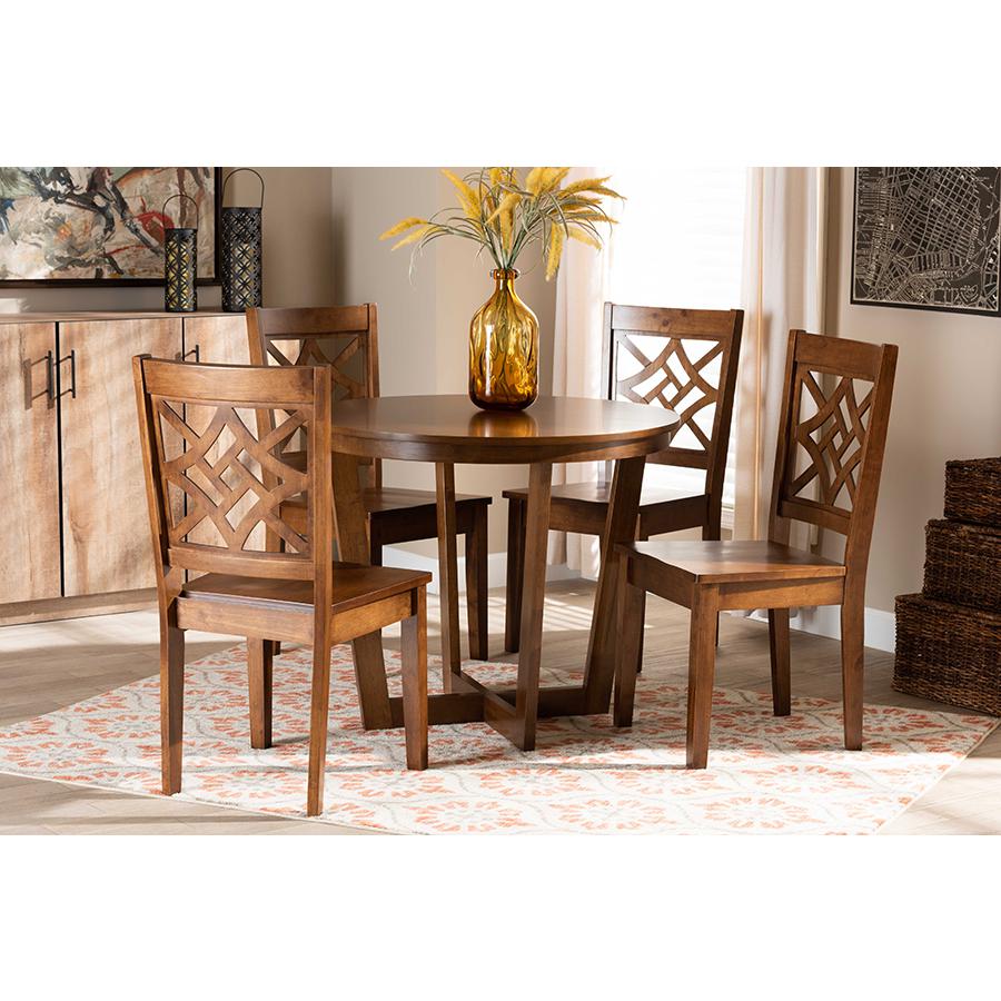 Brava Modern and Contemporary Walnut Brown Finished Wood 5-Piece Dining Set. Picture 7