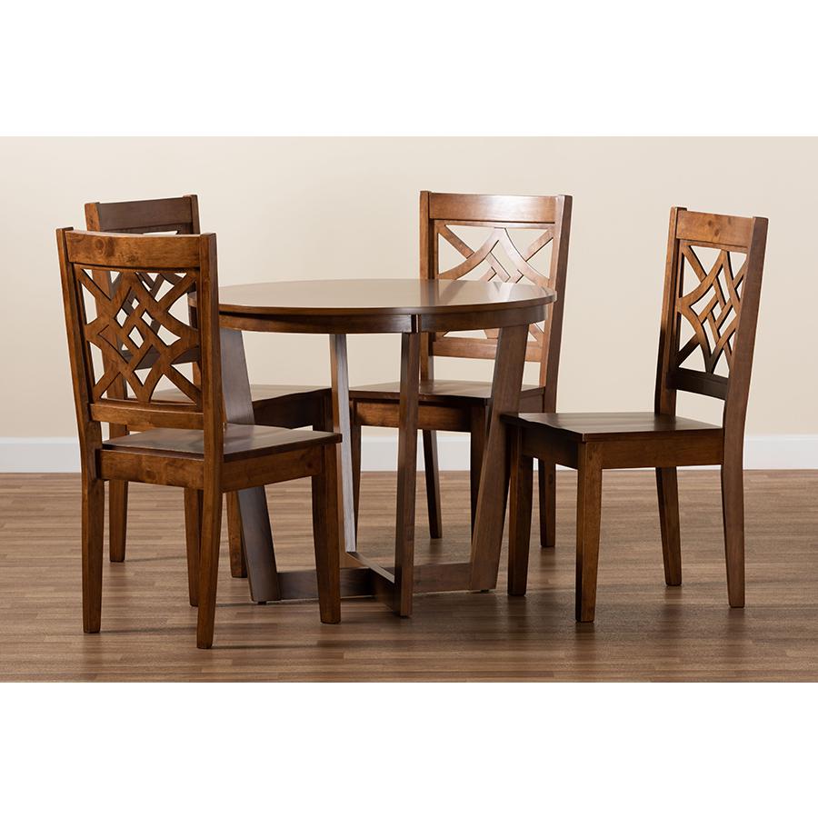 Brava Modern and Contemporary Walnut Brown Finished Wood 5-Piece Dining Set. Picture 8