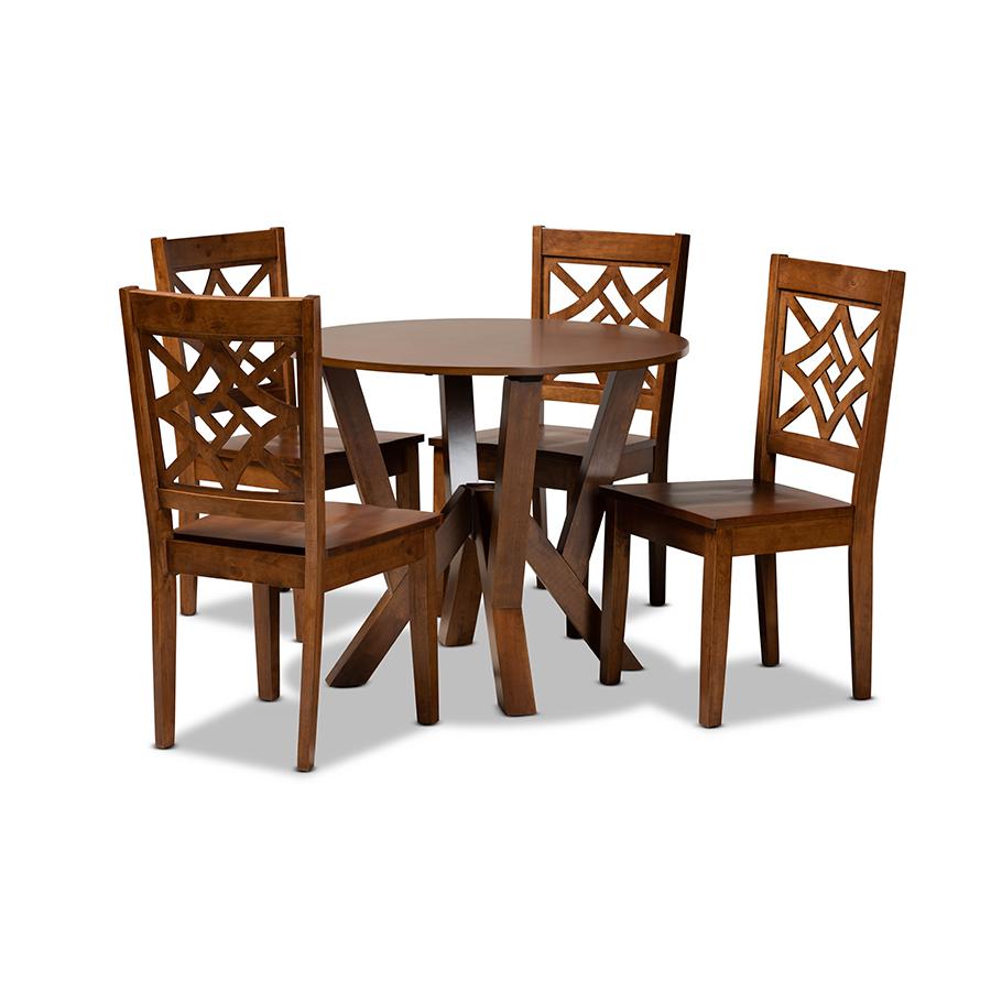 Kaila Modern and Contemporary Walnut Brown Finished Wood 5-Piece Dining Set. Picture 1