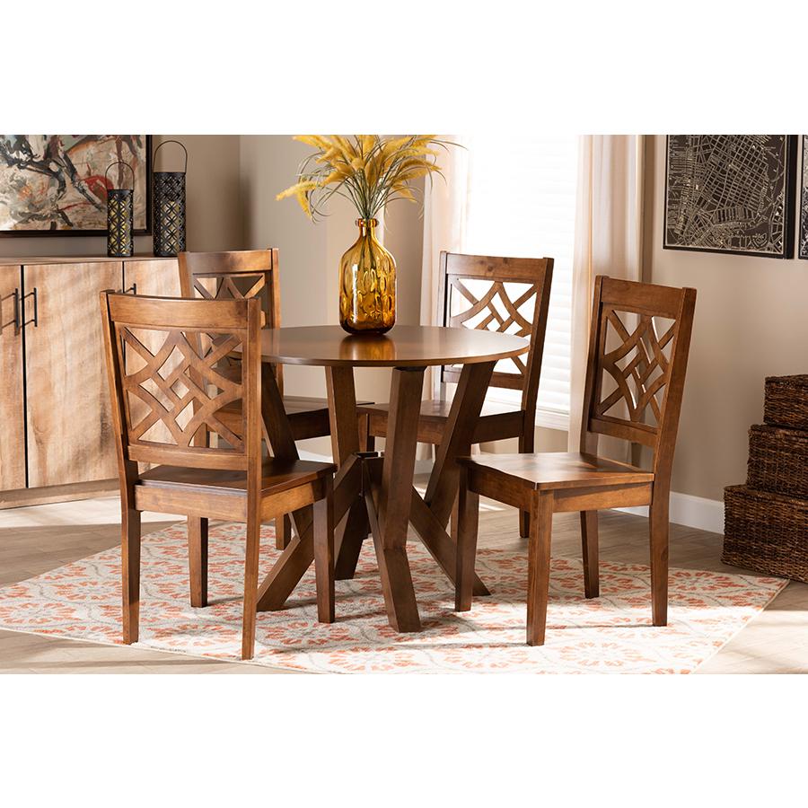 Kaila Modern and Contemporary Walnut Brown Finished Wood 5-Piece Dining Set. Picture 7