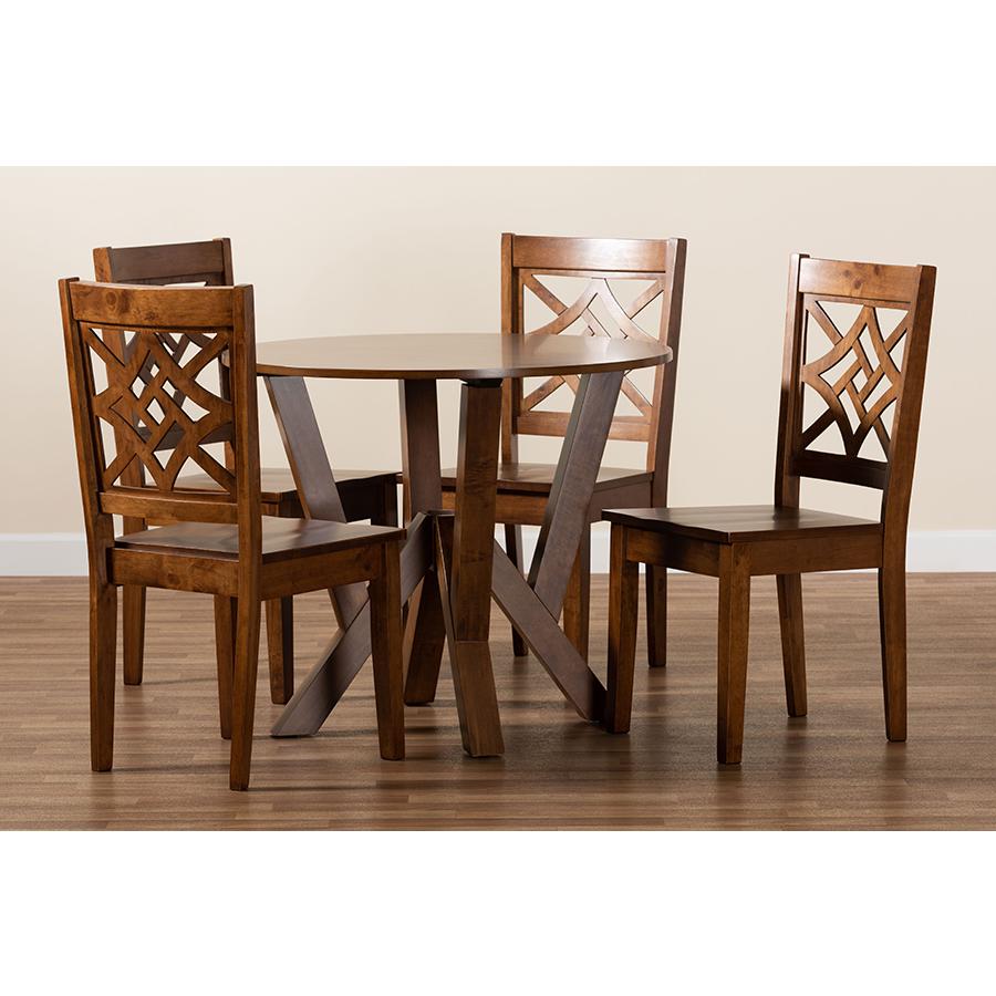 Kaila Modern and Contemporary Walnut Brown Finished Wood 5-Piece Dining Set. Picture 8