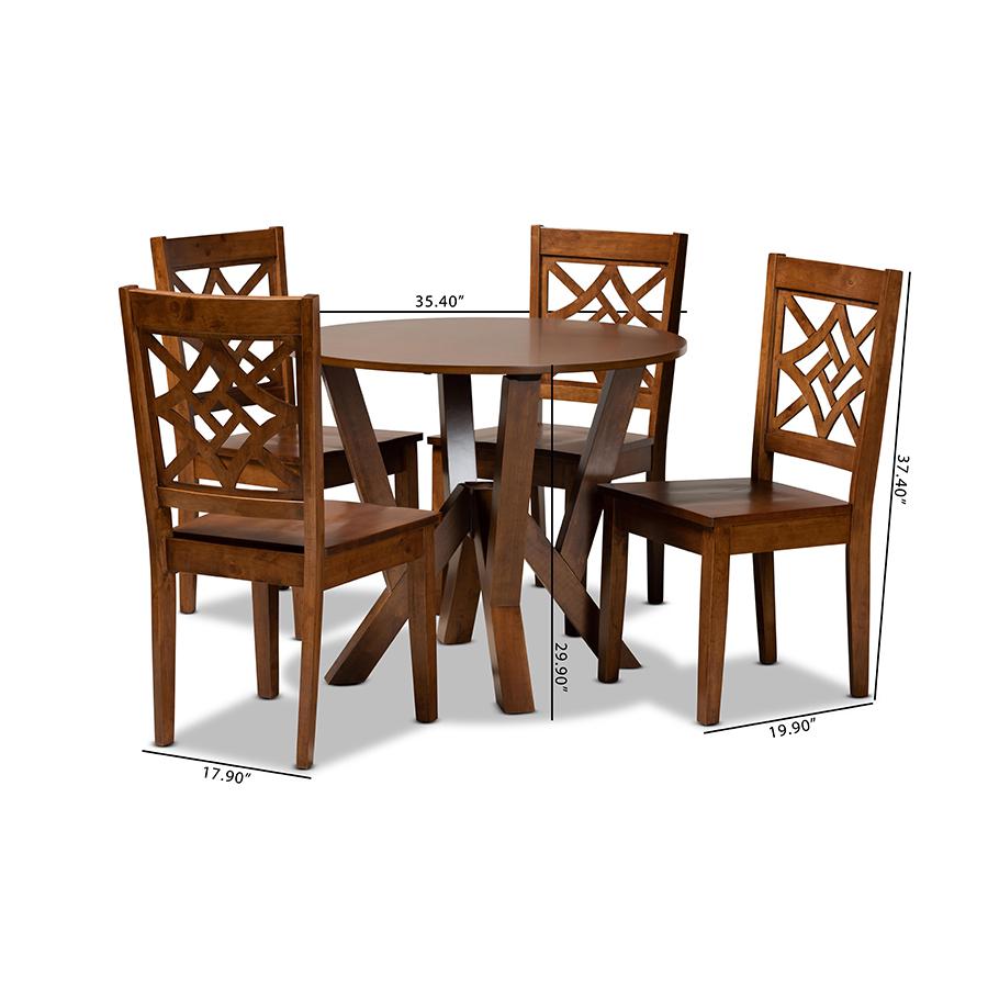 Kaila Modern and Contemporary Walnut Brown Finished Wood 5-Piece Dining Set. Picture 9