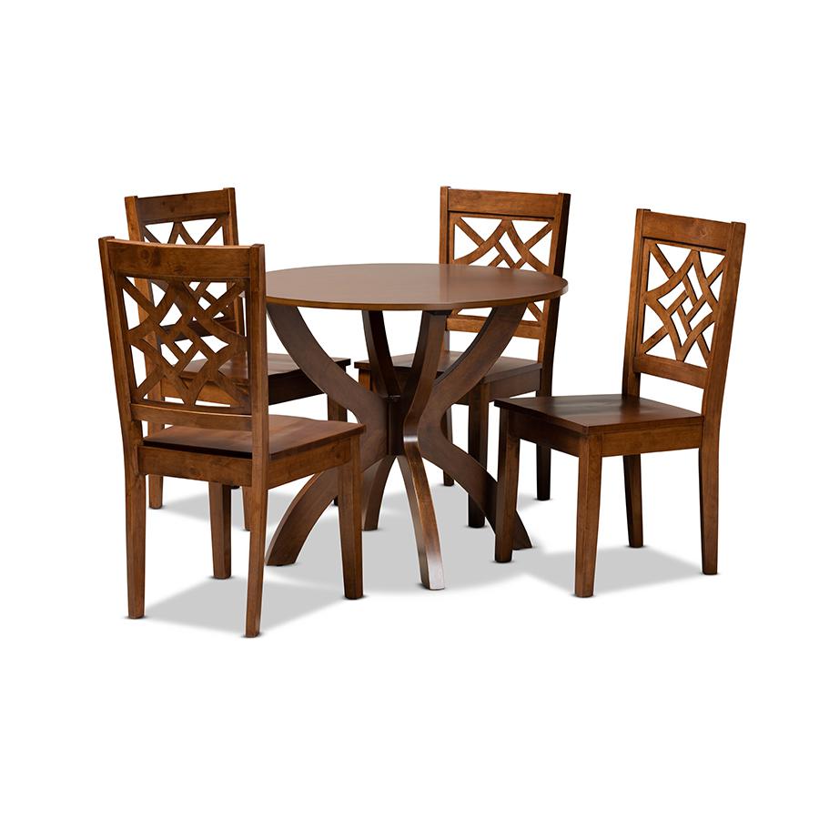 Anila Modern and Contemporary Walnut Brown Finished Wood 5-Piece Dining Set. Picture 1