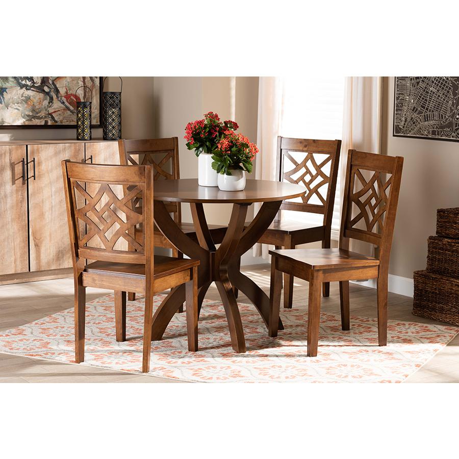 Anila Modern and Contemporary Walnut Brown Finished Wood 5-Piece Dining Set. Picture 7
