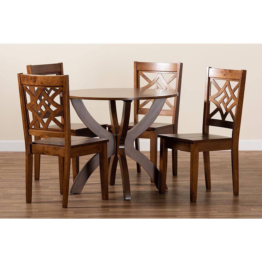 Anila Modern and Contemporary Walnut Brown Finished Wood 5-Piece Dining Set. Picture 8