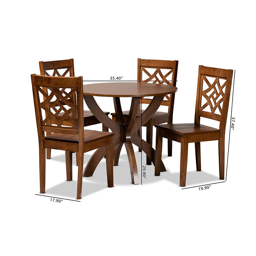 Anila Modern and Contemporary Walnut Brown Finished Wood 5-Piece Dining Set. Picture 9