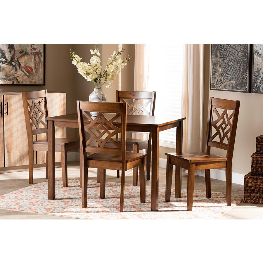 Nicolette Modern and Contemporary Walnut Brown Finished Wood 5-Piece Dining Set. Picture 7