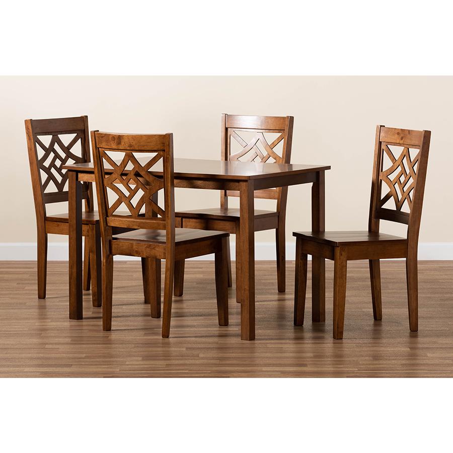 Nicolette Modern and Contemporary Walnut Brown Finished Wood 5-Piece Dining Set. Picture 8