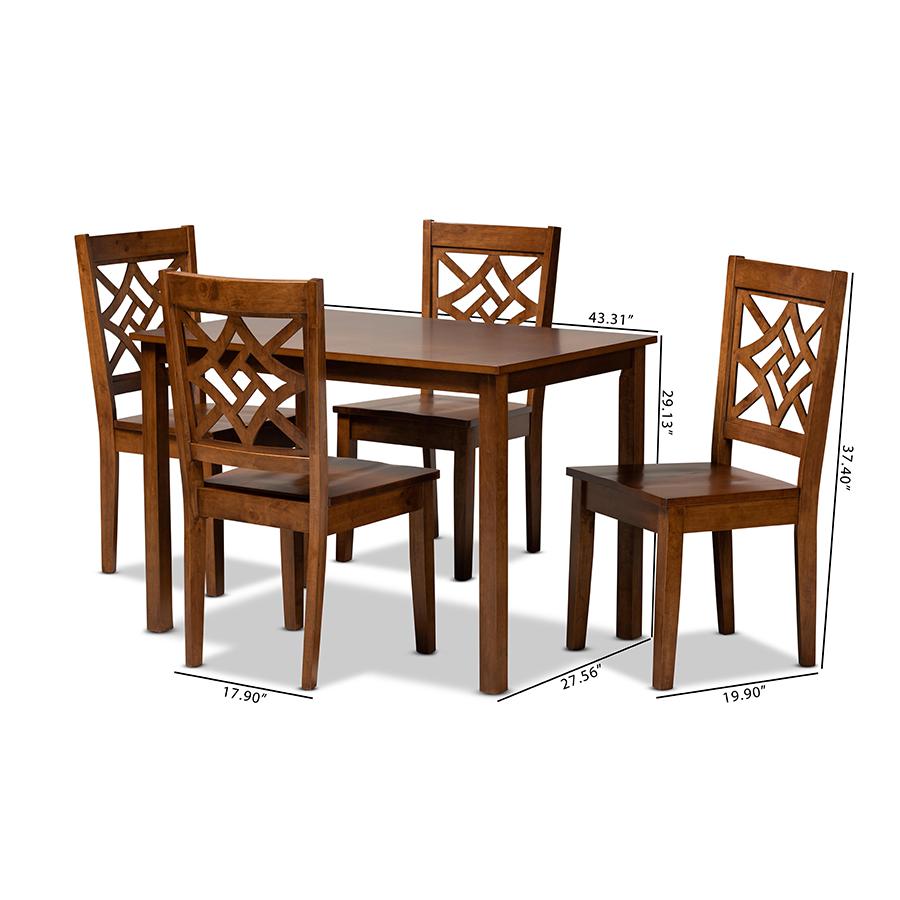 Nicolette Modern and Contemporary Walnut Brown Finished Wood 5-Piece Dining Set. Picture 9