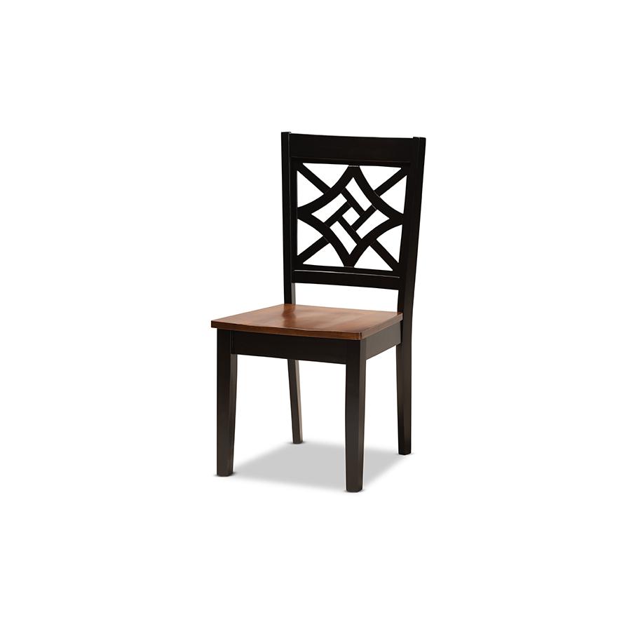 Kaila Modern and Contemporary Two-Tone Dark Brown and Walnut Brown Finished Wood 5-Piece Dining Set. Picture 2