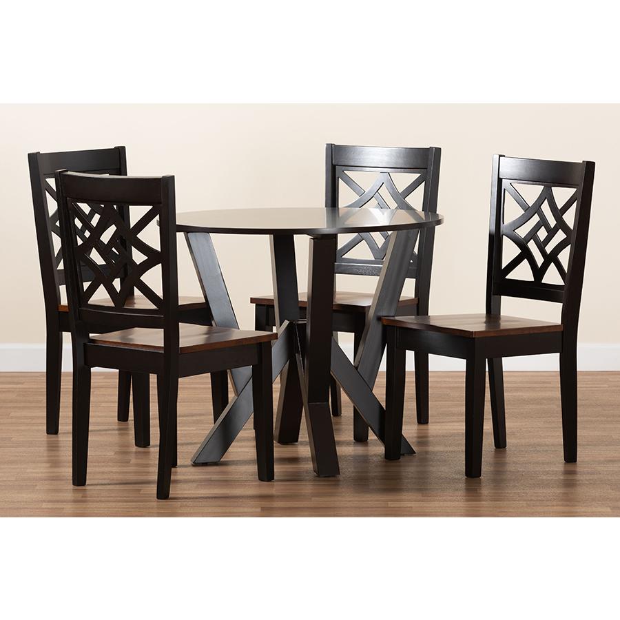 Two-Tone Dark Brown and Walnut Brown Finished Wood 5-Piece Dining Set. Picture 8