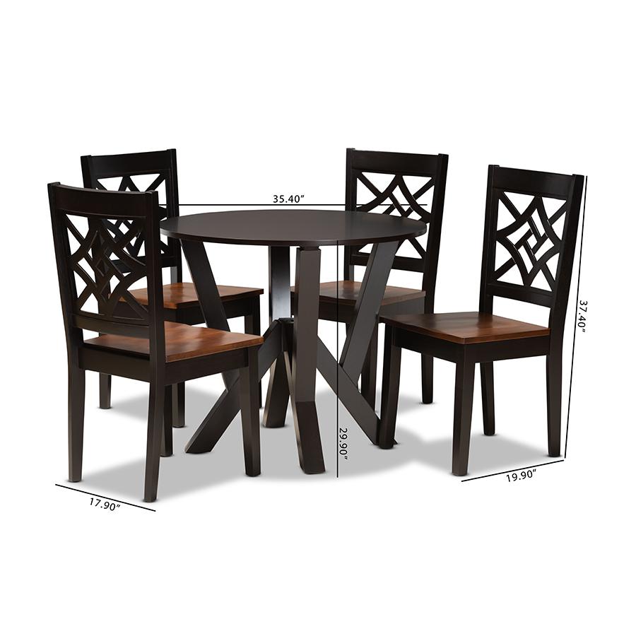 Two-Tone Dark Brown and Walnut Brown Finished Wood 5-Piece Dining Set. Picture 9