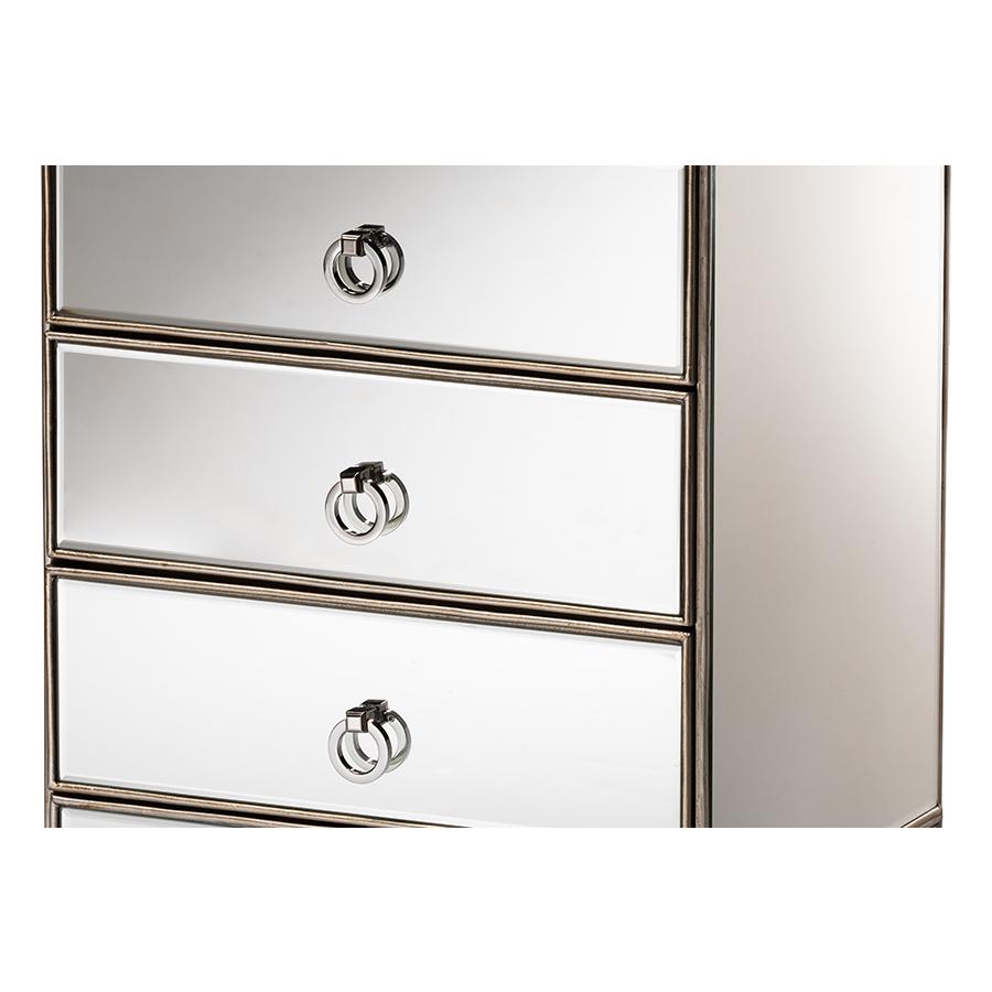 Ewan Contemporary Glam and Luxe Mirrored 3-Drawer Nightstand. Picture 5