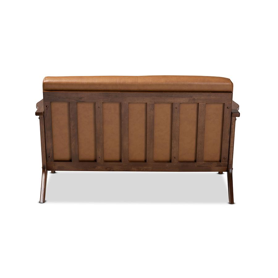 Baxton Studio Bianca Mid-Century Modern Walnut Brown Finished Wood and Tan Faux Leather Effect Loveseat. Picture 4