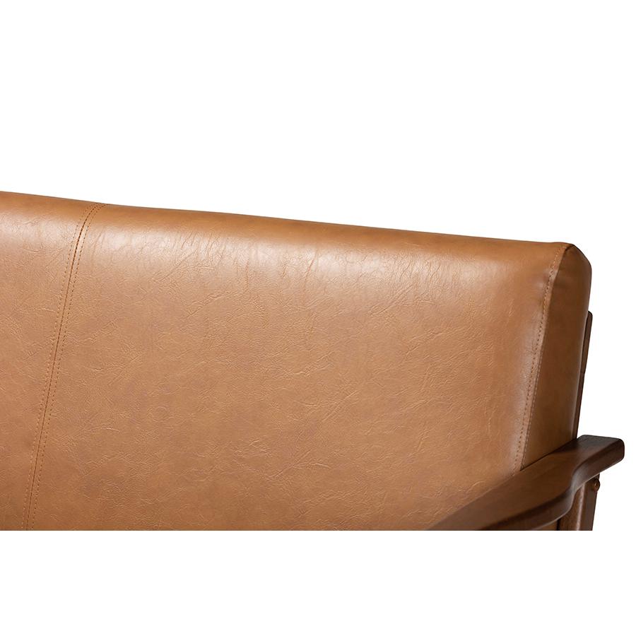 Baxton Studio Bianca Mid-Century Modern Walnut Brown Finished Wood and Tan Faux Leather Effect Loveseat. Picture 5