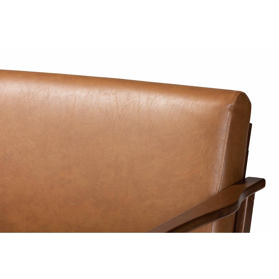 Baxton Studio Bianca Mid-Century Modern Walnut Brown Finished Wood and Tan Faux Leather Effect Sofa. Picture 5