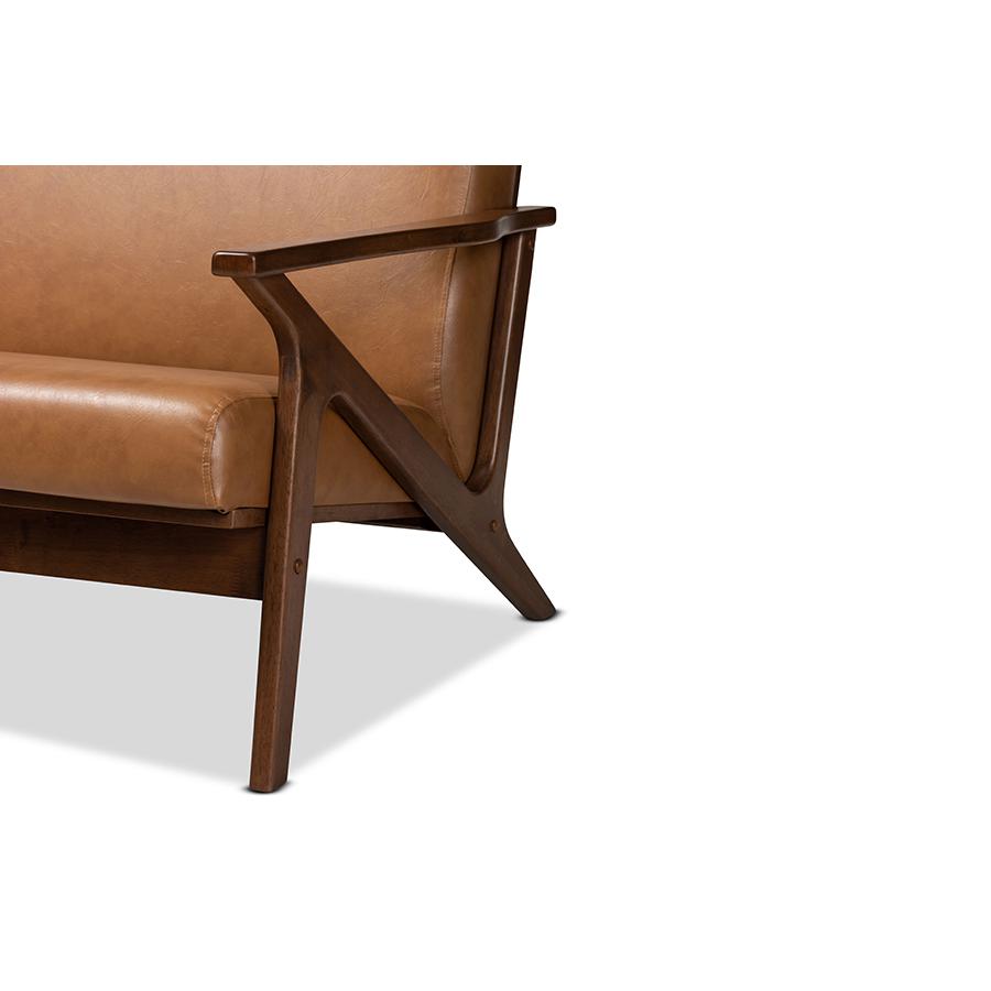Baxton Studio Bianca Mid-Century Modern Walnut Brown Finished Wood and Tan Faux Leather Effect Sofa. Picture 6