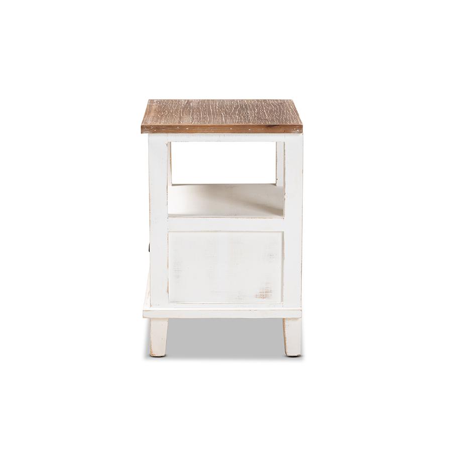 Baxton Studio Glynn Rustic Farmhouse Weathered Two-Tone White and Oak Brown Finished Wood 1-Drawer Nightstand. Picture 4