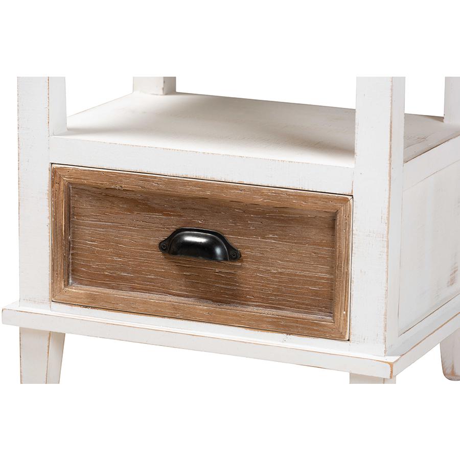 Baxton Studio Glynn Rustic Farmhouse Weathered Two-Tone White and Oak Brown Finished Wood 1-Drawer Nightstand. Picture 5