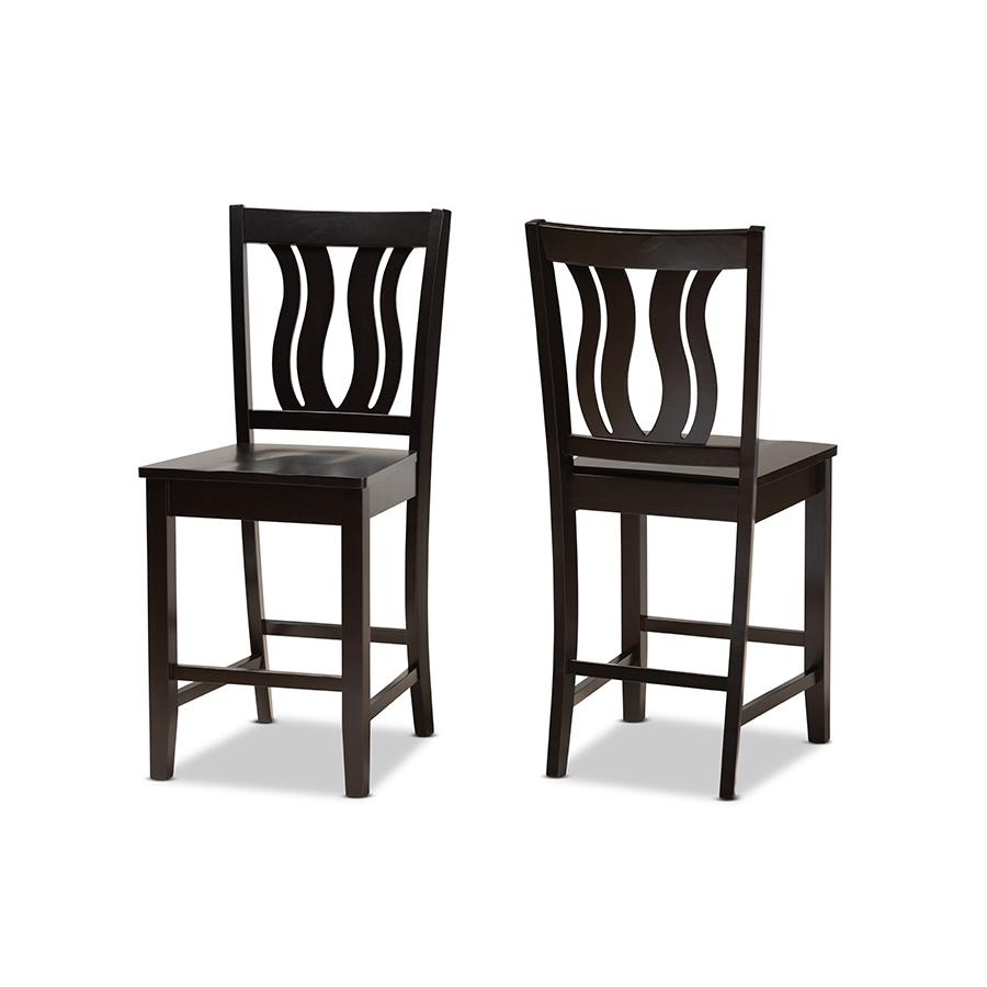Transitional Dark Brown Finished Wood 2-Piece Counter Stool Set. Picture 1