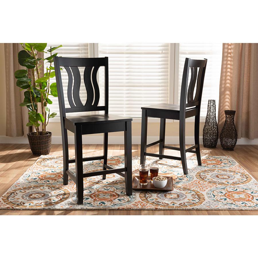 Transitional Dark Brown Finished Wood 2-Piece Counter Stool Set. Picture 6