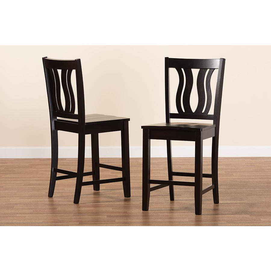 Transitional Dark Brown Finished Wood 2-Piece Counter Stool Set. Picture 7
