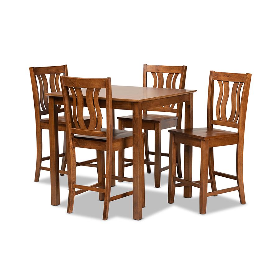 Transitional Walnut Brown Finished Wood 5-Piece Pub Set. Picture 1