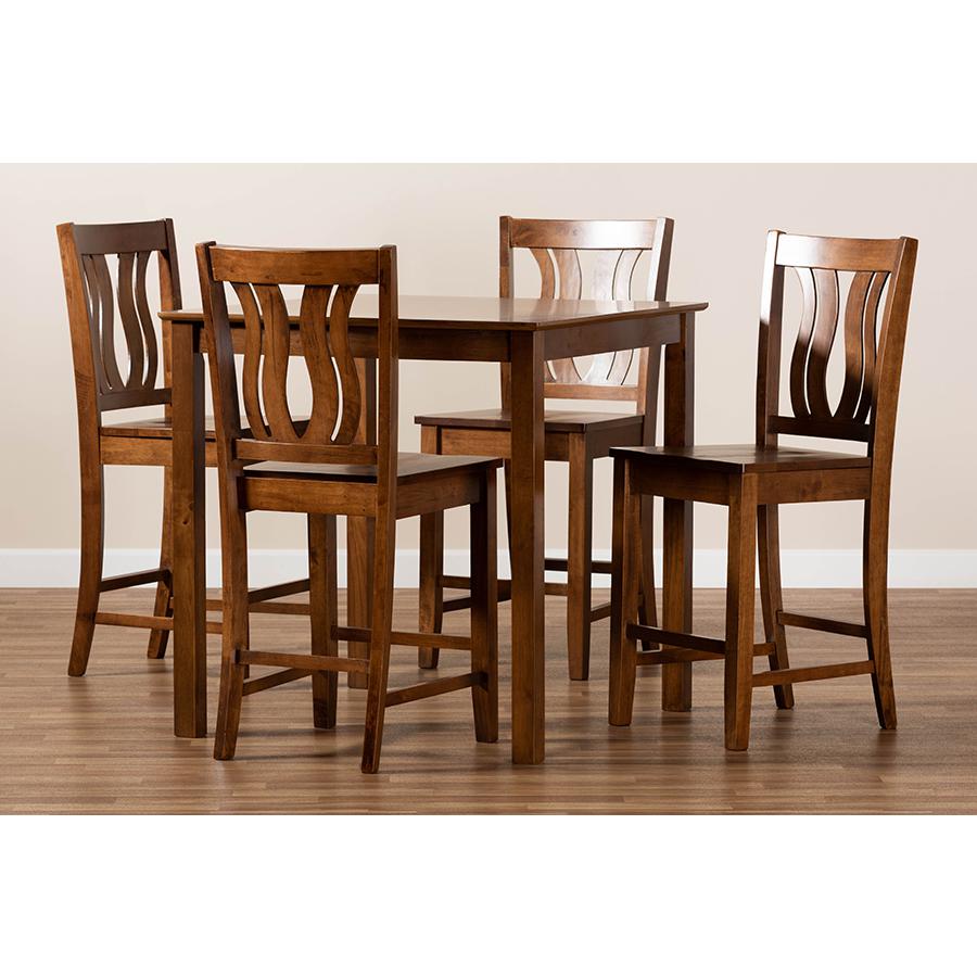 Transitional Walnut Brown Finished Wood 5-Piece Pub Set. Picture 8