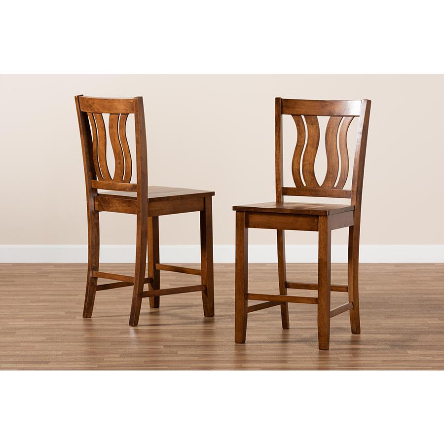 Transitional Walnut Brown Finished Wood 2-Piece Counter Stool Set. Picture 7