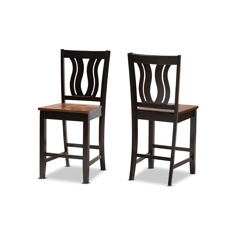 Walnut Brown Finished Wood 2-Piece Counter Stool Set. Picture 1