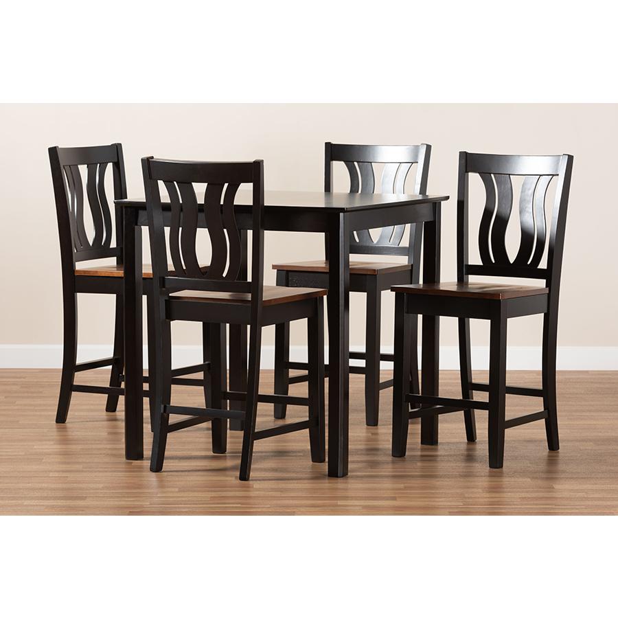 Transitional Two-Tone Dark Brown and Walnut Brown Finished Wood 5-Piece Pub Set. Picture 8