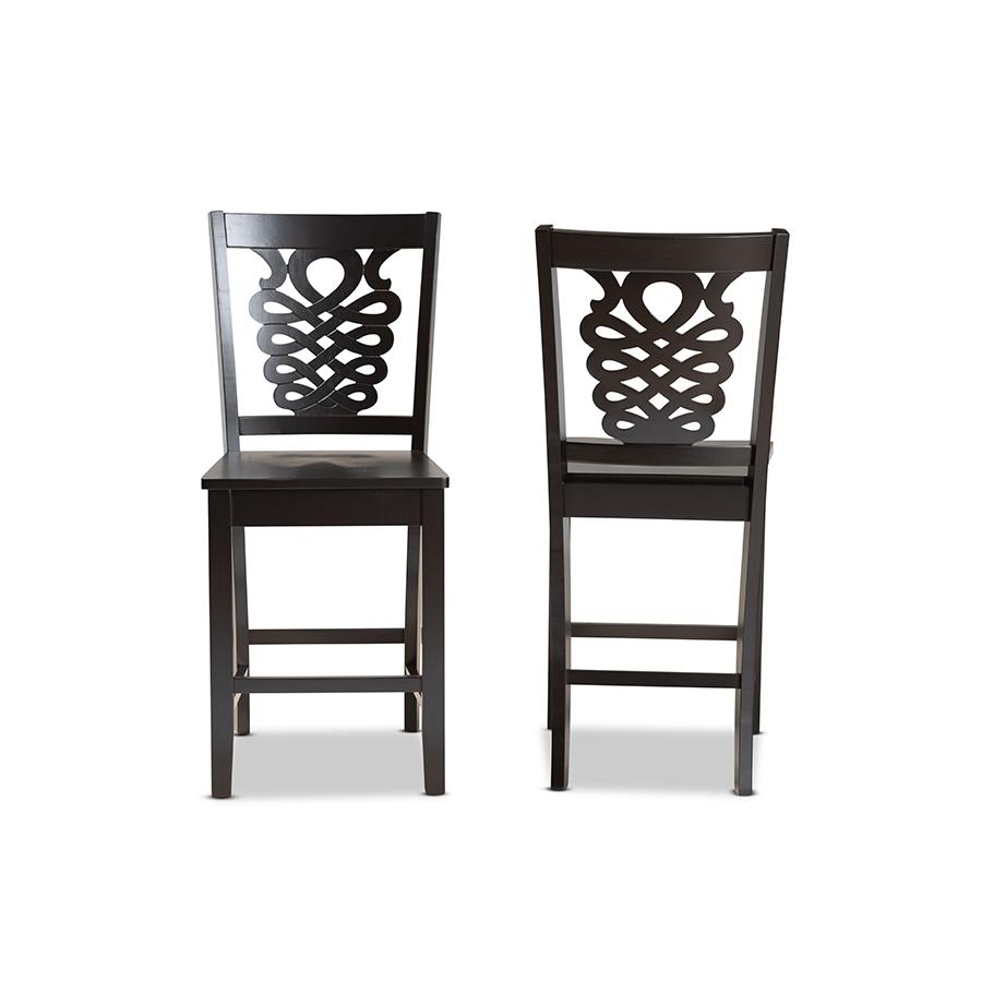 Transitional Dark Brown Finished Wood 2-Piece Counter Stool Set. Picture 2