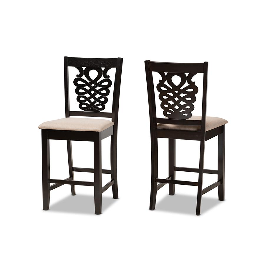 Dark Brown Finished Wood 2-Piece Counter Stool Set. Picture 1