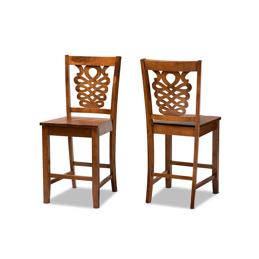 Transitional Walnut Brown Finished Wood 2-Piece Counter Stool Set. Picture 1