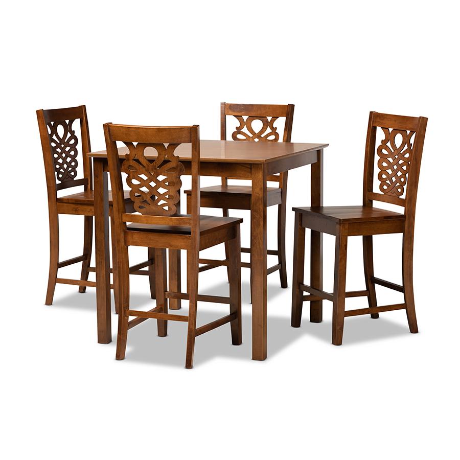 Transitional Walnut Brown Finished Wood 5-Piece Pub Set. Picture 1