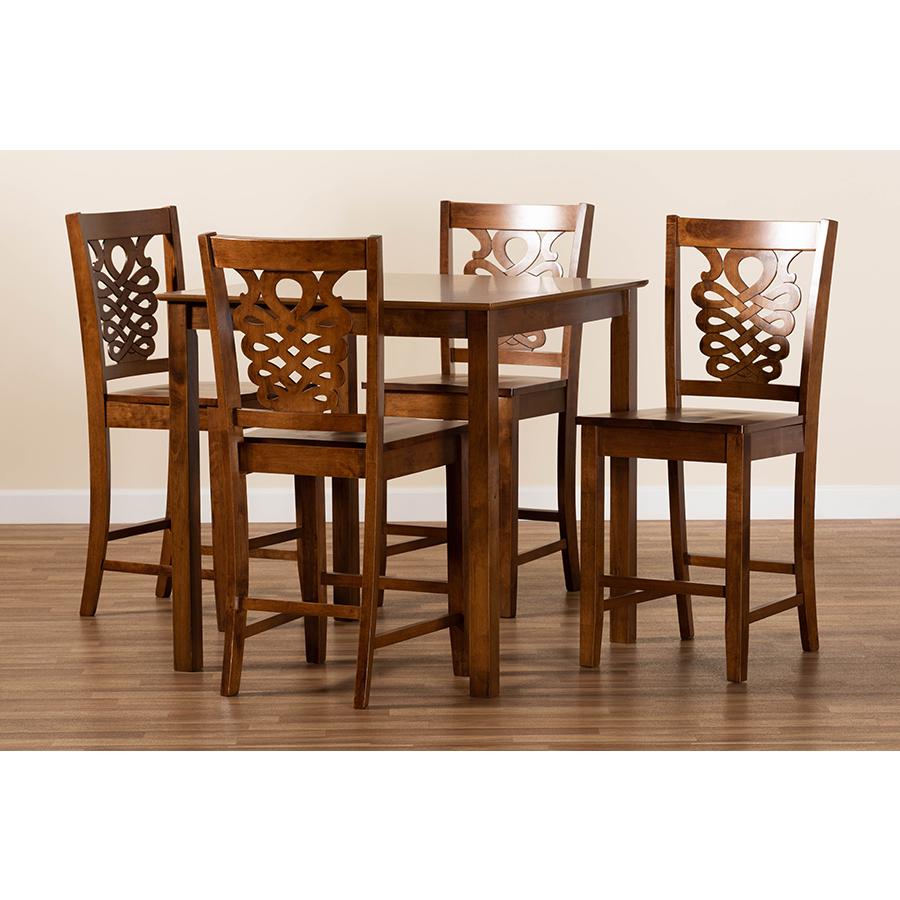 Transitional Walnut Brown Finished Wood 5-Piece Pub Set. Picture 8