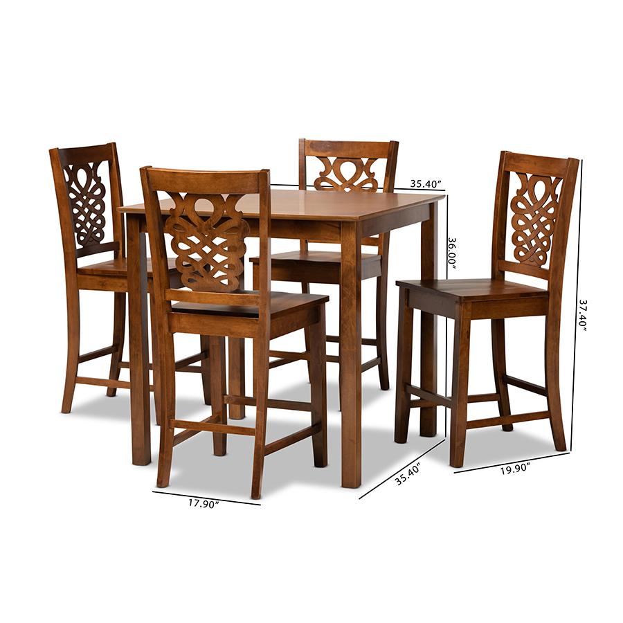 Transitional Walnut Brown Finished Wood 5-Piece Pub Set. Picture 9