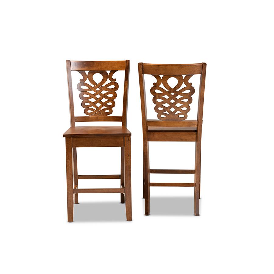 Transitional Walnut Brown Finished Wood 2-Piece Counter Stool Set. Picture 2
