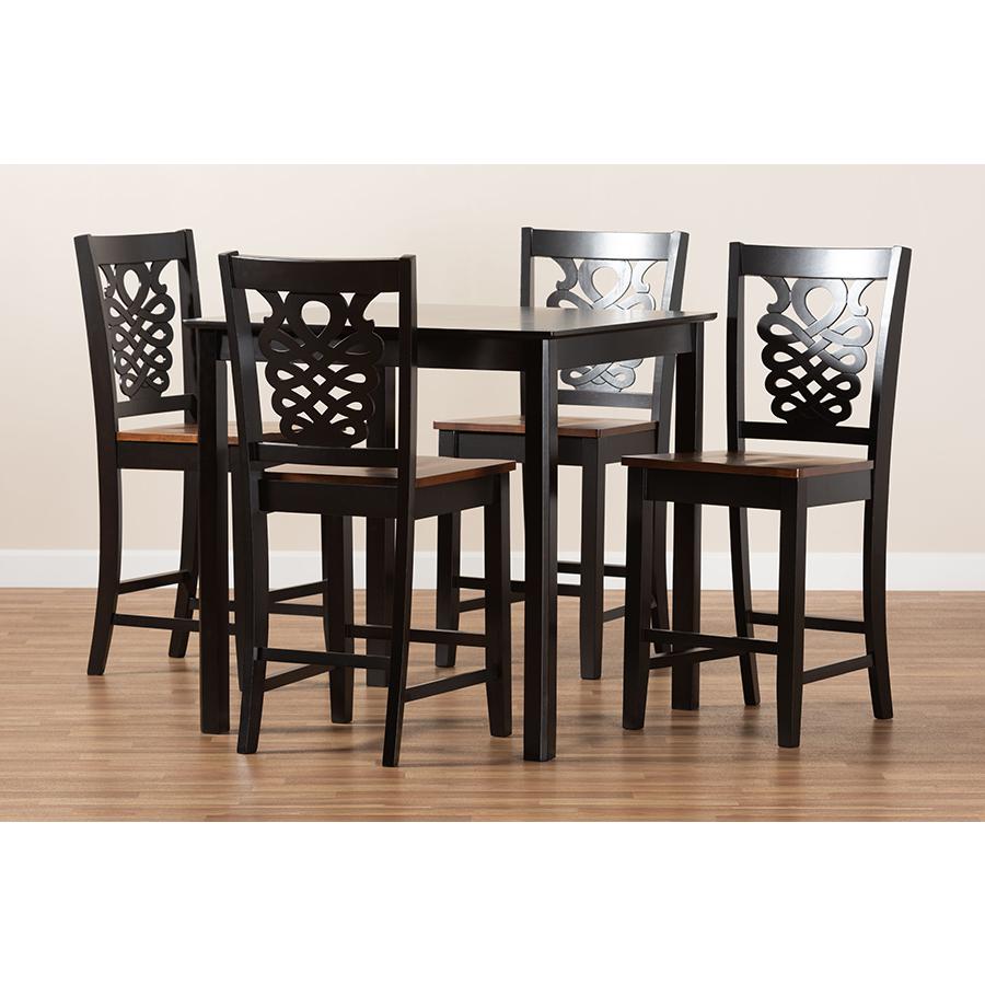 Transitional Two-Tone Dark Brown and Walnut Brown Finished Wood 5-Piece Pub Set. Picture 8