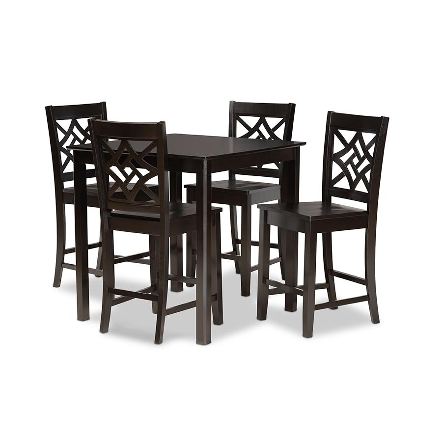 Transitional Dark Brown Finished Wood 5-Piece Pub Set. Picture 1