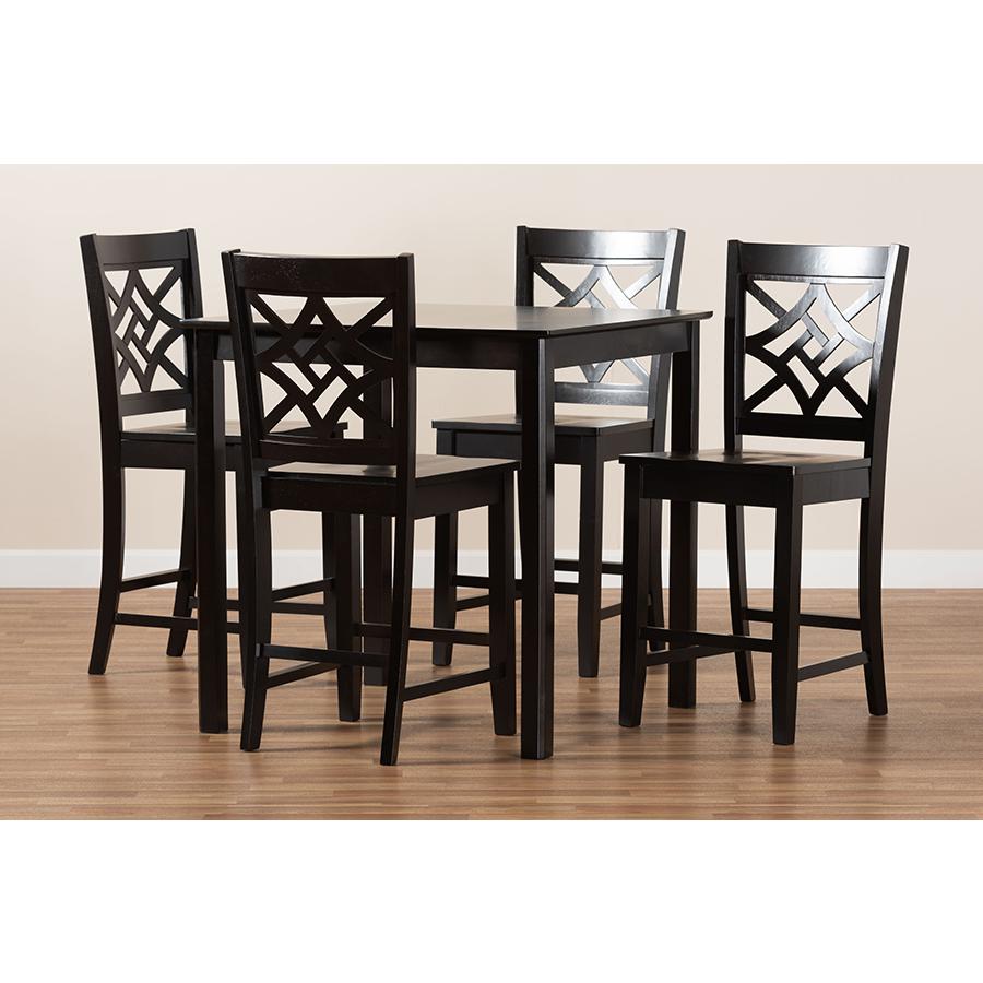 Transitional Dark Brown Finished Wood 5-Piece Pub Set. Picture 8