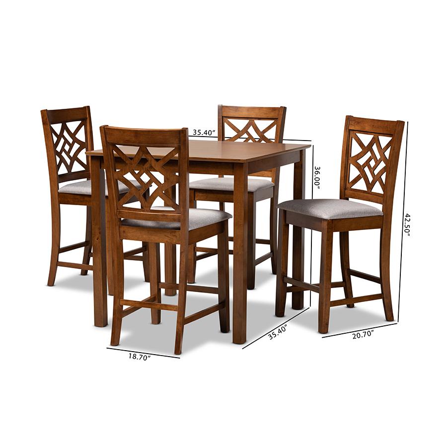 Grey Fabric Upholstered and Walnut Brown Finished Wood 5-Piece Pub Set. Picture 9