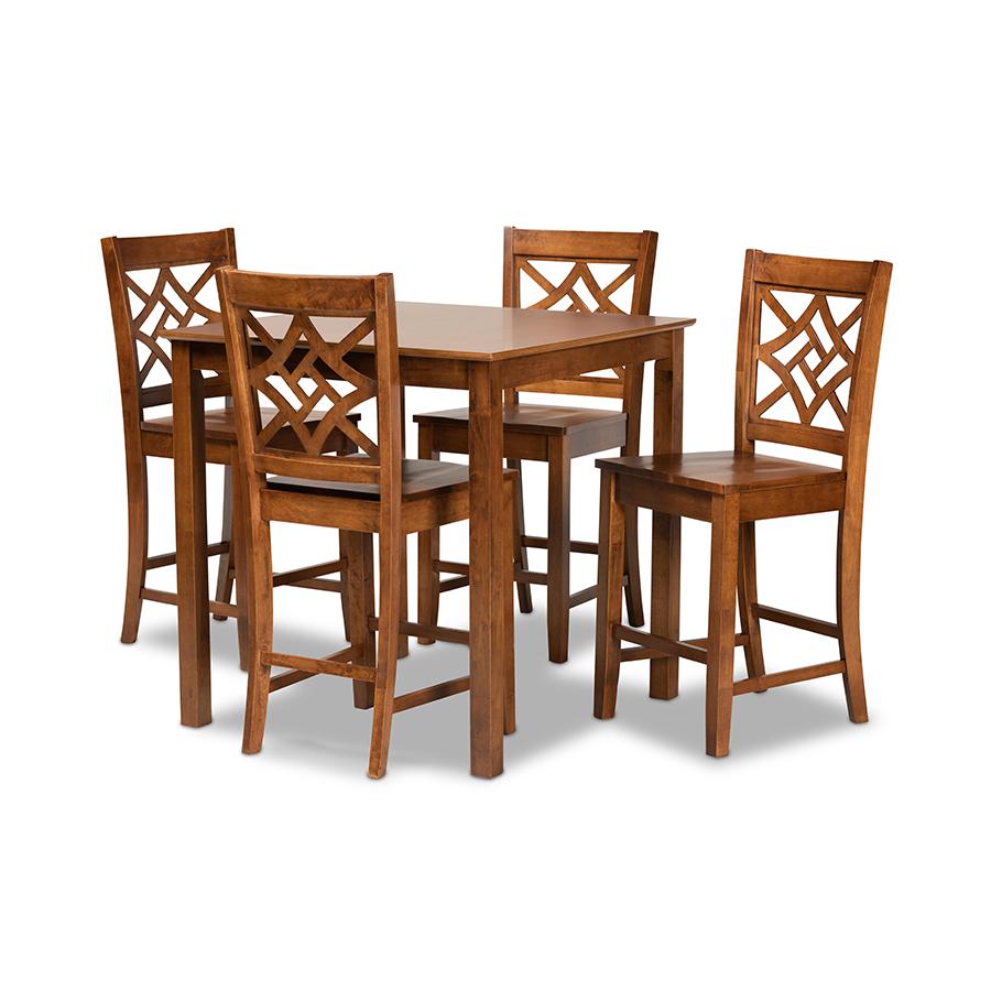 Nicolette Modern and Contemporary Walnut Brown Finished Wood 5-Piece Pub Set. Picture 1